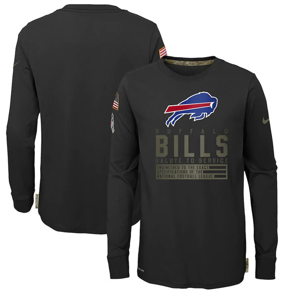 Youth Buffalo Bills Black NFL 2020 Salute To Service Sideline Performance Long Sleeve T-Shirt